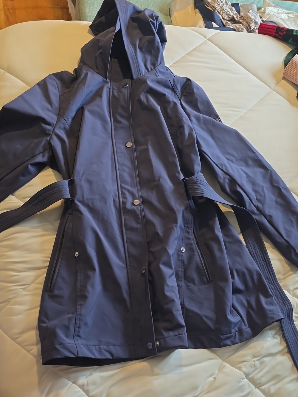 DKNY Periwinkle Hooded Blue Trench Coat Jacket